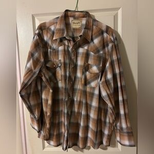 Wrangler Western Plaid Shirt in Brown and White 3XL